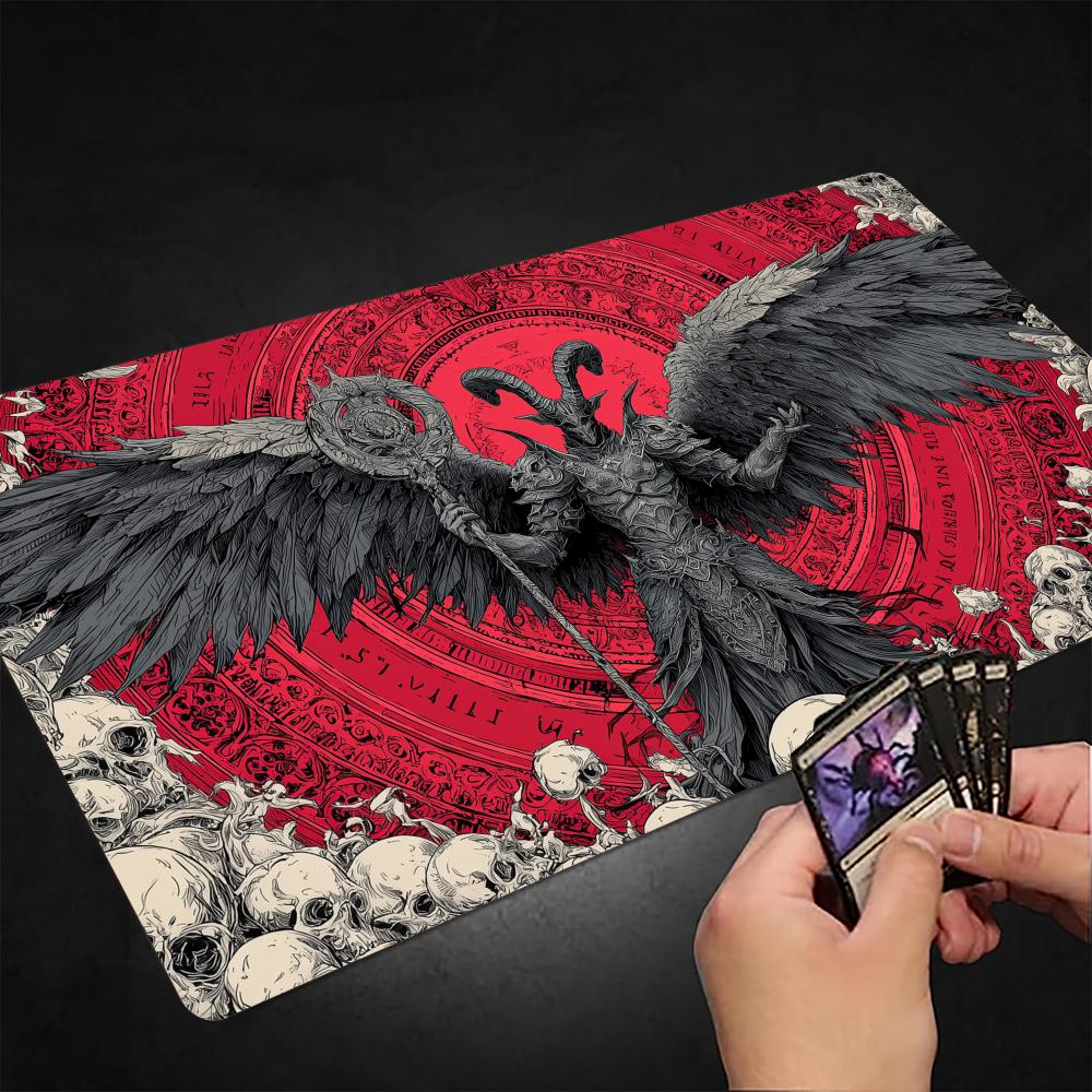 Door Mat Blank - ゴシックスタイルの山羊頭の悪魔TCGプレイマット、マジックカードマット、縫製エッジ、滑り止め、耐久性のあるテーブルトッププレイマット、TCG用ボードゲームマット