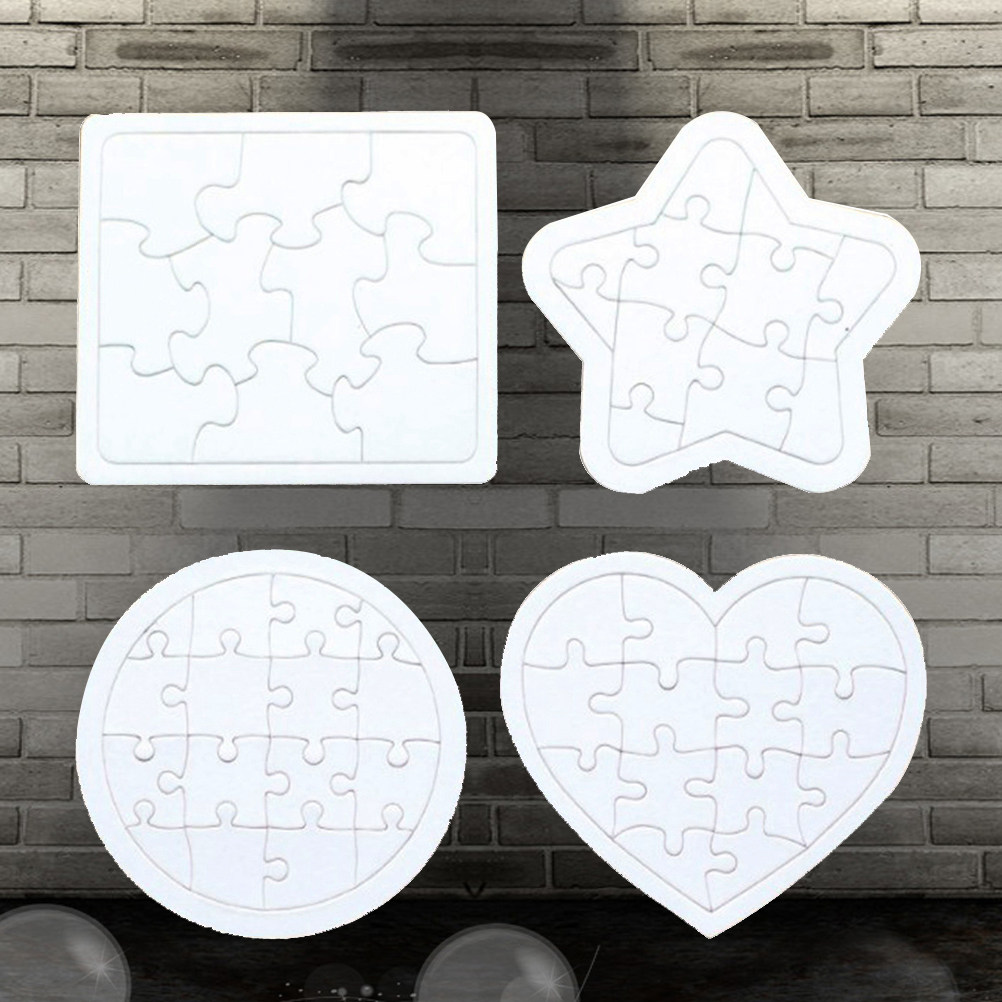 Puzzle Blank White - 4枚組ブランクジグソーパズル 子供用クリエイティブ学習ツール 絵画・描画・落書きクラフトセット 光沢のある白い表面とマットな白い裏面