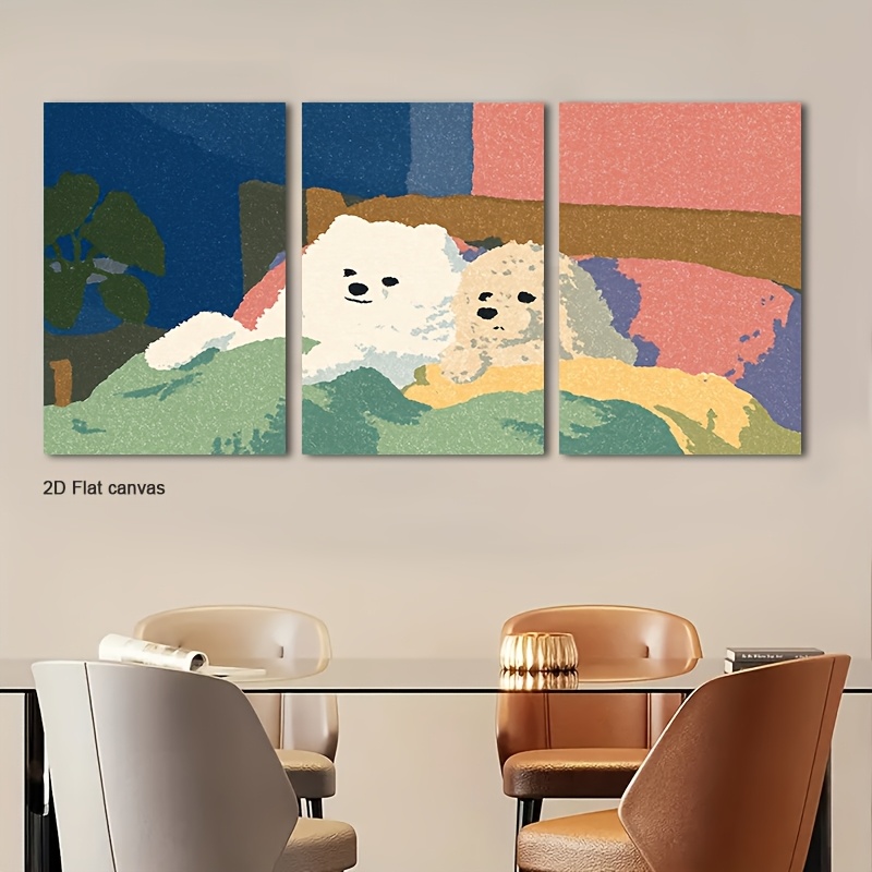 Canvas Wrap Ready - フレームレスキャンバス3枚組 フレーム付きふわふわ子犬ウォールアート - 愛らしい子犬のキャンバス絵画、ラップされたキャンバスフレームですぐに飾れます