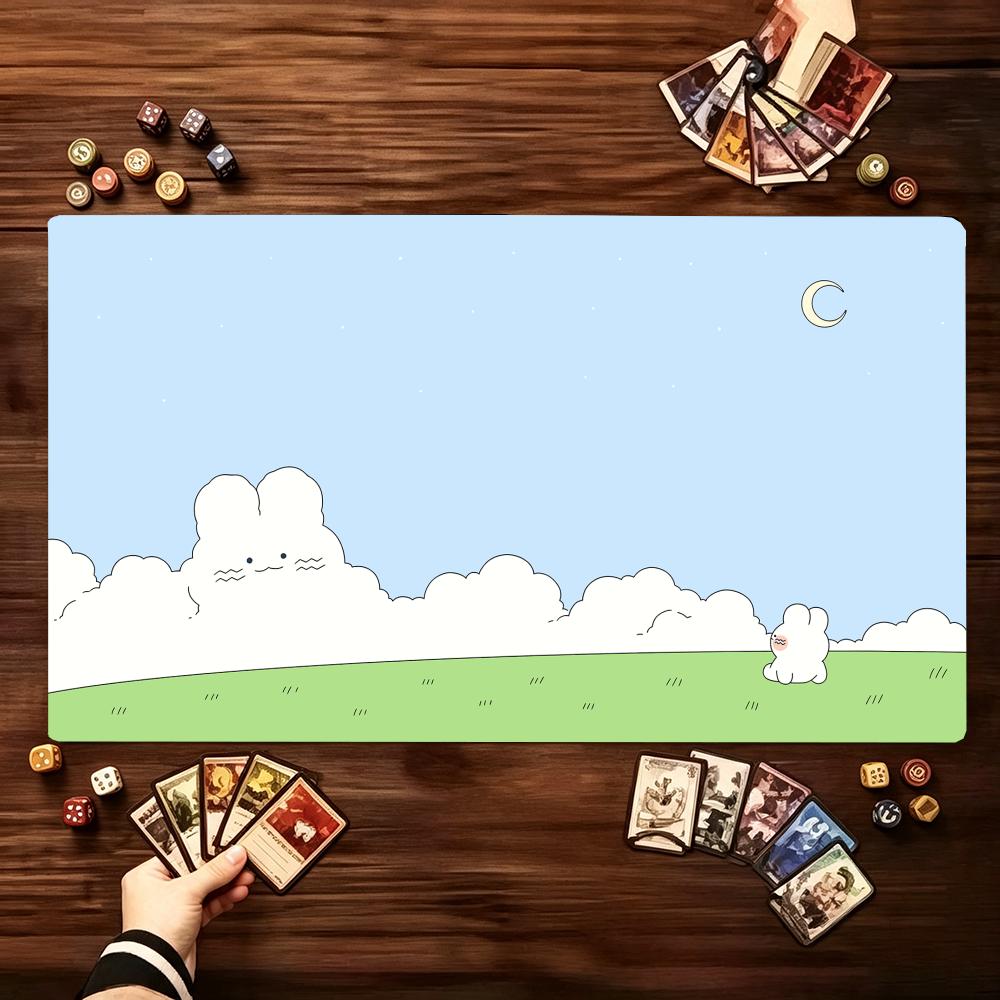 かわいいウサギの池、緑の植物、花柄のカードゲームプレイマット - Door Mat Blank のレビューと価格