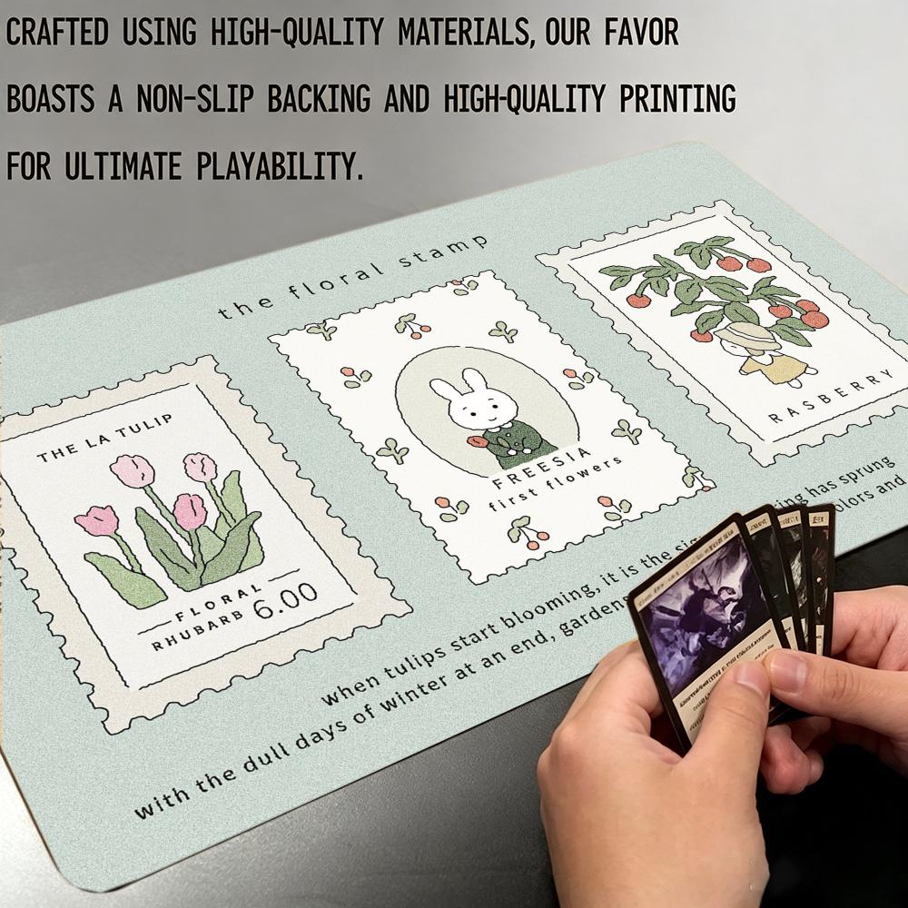 かわいいウサギの池、緑の植物、花柄のカードゲームプレイマット - Door Mat Blank のレビューと価格